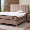 Set Nova 160 x 200 cm, model tapițat cu tăblie cu linii verticale