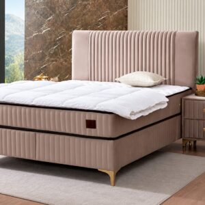 Set Nova 160 x 200 cm, model tapițat cu tăblie cu linii verticale